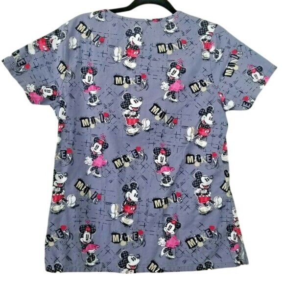 Disney Minnie Mouse Womens Scrub Top S Purple V-Neck Short Sleeves 100% Cotton C - Picture 4 of 6